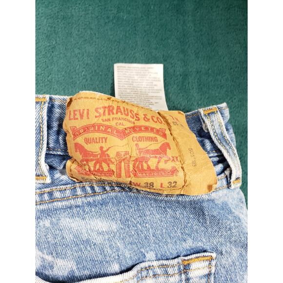 Levis 501 Jeans Size 38x32 Mens Blue Pants Button Fly Tie dye Red Tab Straight - Picture 14 of 15